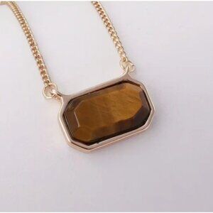 Tiger Eye Stone Pendant Gold Necklace